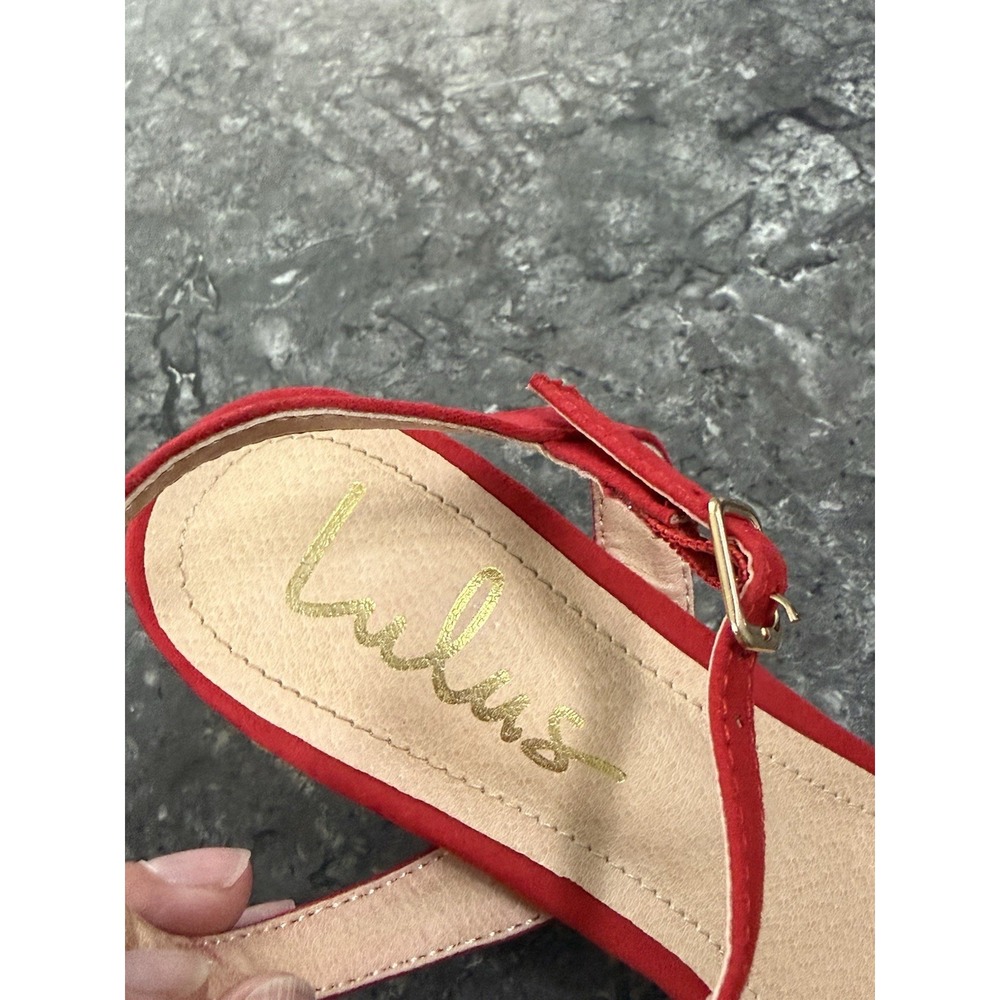 Lulus Womens Faux Suede Ankle Strap Block Heels Red Sz 8 - Picture 6 of 8
